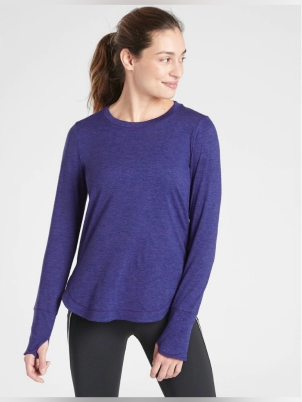 Athleta Uptempo Long Sleeve Top, Purple and Black Heather, Small